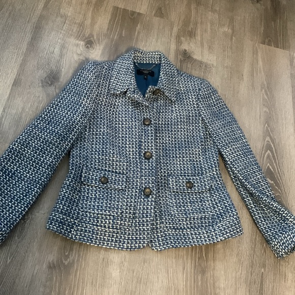 TALBOTS Tweed Blazer Jacket Button Front Long Sleeve Wool Blend size 6p - Picture 2 of 7